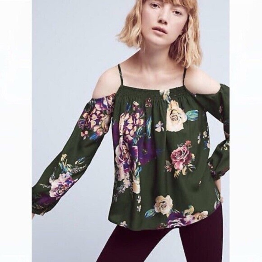 Anthropologie Tallie Open-Shoulder Silk Top